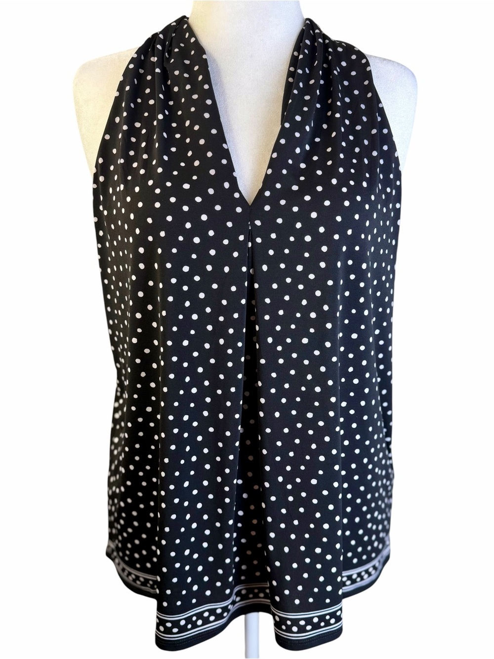 Max Studio Black and White Polka Dot Halter Top Size L